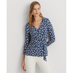 Womens Floral Faux-Wrap Top