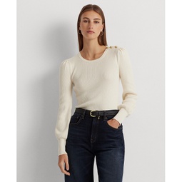 Womens Button-Trim Ribbed Cotton-Blend Sweater