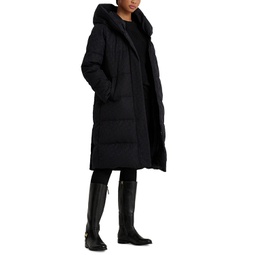 Womens Oversized-Collar Hooded Puffer Coat