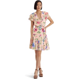 Womens LAUREN Ralph Lauren Floral Belted Crinkle Georgette Dress