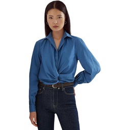 Womens LAUREN Ralph Lauren Twist-Front Broadcloth Cropped Shirt