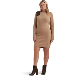 Womens LAUREN Ralph Lauren Plus Size Faux Leather Trim Wool Cashmere Dress