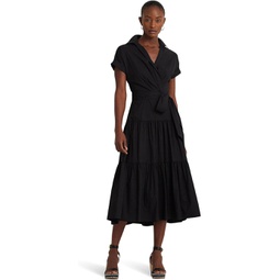 Womens LAUREN Ralph Lauren Belted Cotton-Blend Tiered Dress