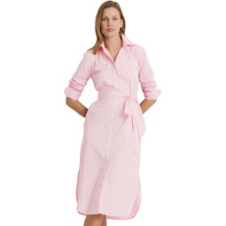 Womens LAUREN Ralph Lauren Striped Belted Broadcloth Shirtdress