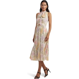 Womens LAUREN Ralph Lauren Floral Crinkle Georgette Tie-Neck Dress