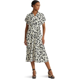 Womens LAUREN Ralph Lauren Leaf-Print Belted Crepe Dress