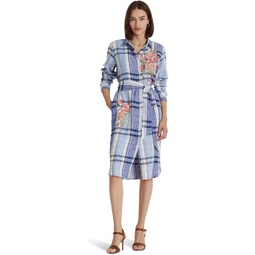 Womens LAUREN Ralph Lauren Floral & Plaid Linen Shirtdress