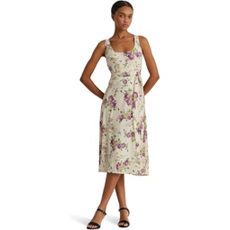 Womens LAUREN Ralph Lauren Floral Belted Crepe Sleeveless Dress