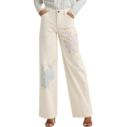 Womens LAUREN Ralph Lauren Floral High-Rise Wide-Leg Jeans in Mascarpone Cream Wash