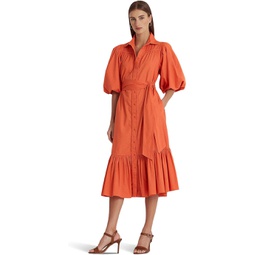Womens LAUREN Ralph Lauren Belted Broadcloth Bubble-Sleeve Shirtdress