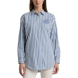 Womens LAUREN Ralph Lauren Oversize Striped Cotton Broadcloth Shirt
