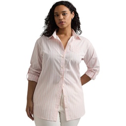 Womens LAUREN Ralph Lauren Plus-Size Oversize Striped Cotton Broadcloth Shirt