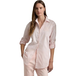 Womens LAUREN Ralph Lauren Petite Oversize Striped Cotton Broadcloth Shirt