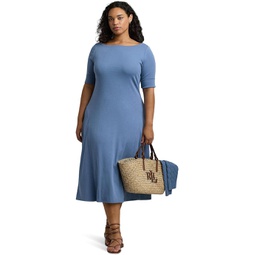 Womens LAUREN Ralph Lauren Plus-Size Stretch Cotton Midi Dress