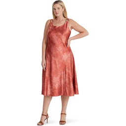 Womens LAUREN Ralph Lauren Plus Size Tie-Dye Print Ring-Trim Satin Dress