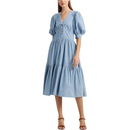 Womens LAUREN Ralph Lauren Chambray Puff-Sleeve Dress