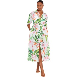 Womens LAUREN Ralph Lauren Watercolor Tropical Floral Midi Shirt Dress