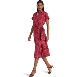 Womens LAUREN Ralph Lauren Geo-Print Shantung Tie-Waist Dress