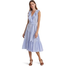 Womens LAUREN Ralph Lauren Striped Cotton Broadcloth Surplice Dress