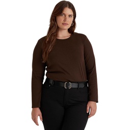 Womens LAUREN Ralph Lauren Plus Size Cotton-Blend Long Sleeve Top