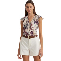 Womens LAUREN Ralph Lauren Floral Linen Flutter-Sleeve Shirt