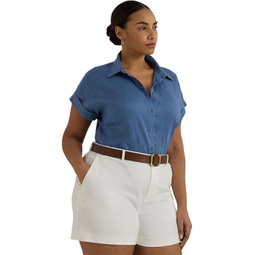 Womens LAUREN Ralph Lauren Plus-Size Linen Dolman-Sleeve Shirt