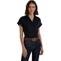 Womens LAUREN Ralph Lauren Petite Linen Short-Sleeve Shirt