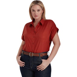 Womens LAUREN Ralph Lauren Plus Size Linen Dolman-Sleeve Shirt