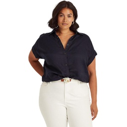 Womens LAUREN Ralph Lauren Plus Size Linen Dolman-Sleeve Shirt
