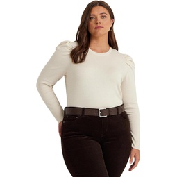 Womens LAUREN Ralph Lauren Plus-Size Cotton-Blend Puff-Sleeve Sweater