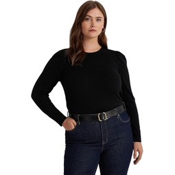 Womens LAUREN Ralph Lauren Plus-Size Cotton-Blend Puff-Sleeve Sweater