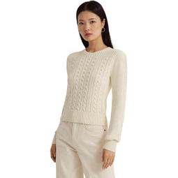 Womens LAUREN Ralph Lauren Cable-Knit Puff-Sleeve Sweater