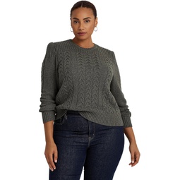 Womens LAUREN Ralph Lauren Plus Size Cable-Knit Puff Sleeve Sweater