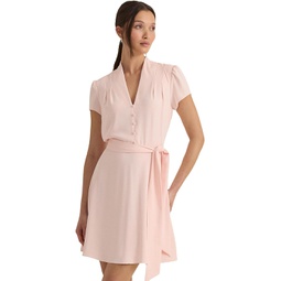 Womens LAUREN Ralph Lauren Belted Georgette Short Sleeve Dress