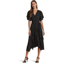 Womens LAUREN Ralph Lauren Geo-Print Crepe Flutter-Sleeve Dress