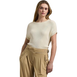 Womens LAUREN Ralph Lauren Petite Rib-Knit Short-Sleeve Sweater