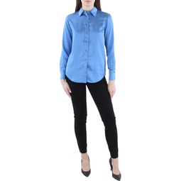 womens satin collared button-down top