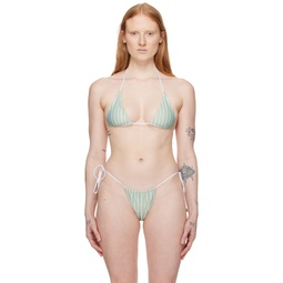 Green   White Elle Reversible Bikini Top 241770F105001