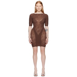 Brown Jacquard Minidress 241770F052010