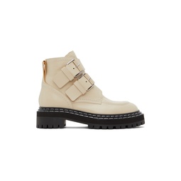 Beige Lug Sole Buckle Boots 222288F113028