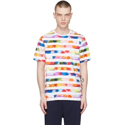 White Watercolour Stripe T Shirt 231422M213013