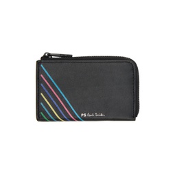 Black Sports Stripe Zip Wallet 232422M164001