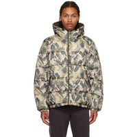 Khaki Quilted Reversible Puffer Jacket 232422M178003