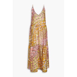 Tiered printed silk-voile maxi dress