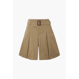 Pleated cotton-blend gabardine shorts