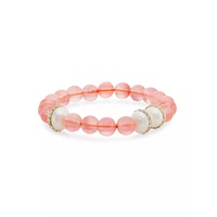 Crystal, Freshwater Pearl & Light Cherry Quartz Beaded Bracelet