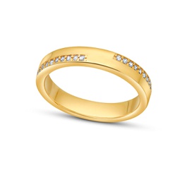 18k yellow gold plated 6mm wide band with top and bottom row pave diamond stones ring size 7