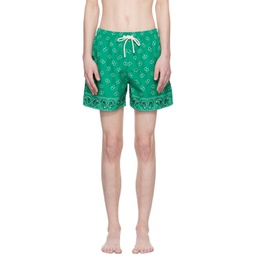 Green Paisley Swim Shorts 241695M208003
