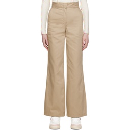 Beige Reversed Waistband Trousers 231695F087000