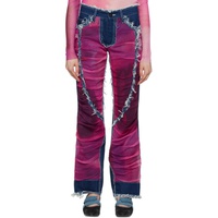 Indigo & Pink Paneled Jeans 231427F069000